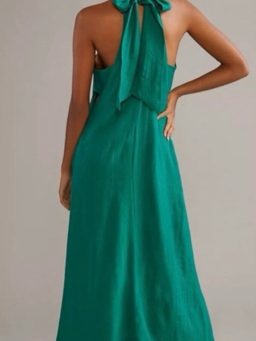 Anthropologie Sunday in Brooklyn Cut Out Green Maxi Dress with Neck Bow Medium - Picture 3 of 5